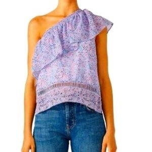 Saylor One-Shoulder Ruffle Top in Purple size Small.